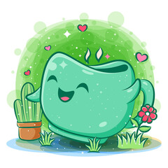 Smiling cute kawaii cartoon of cup character