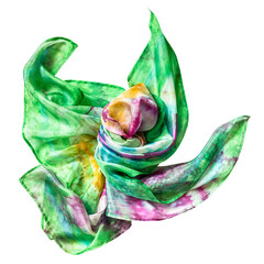 wrapped multicolor batik silk scarf isolated on white background