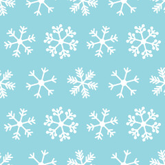 Fototapeta na wymiar Winter vector seamless pattern with set, collection of white snowflakes.