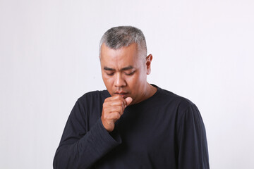 Fototapeta premium Old man coughing isolated on white background
