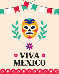 Viva mexico and wrestling mask vector design