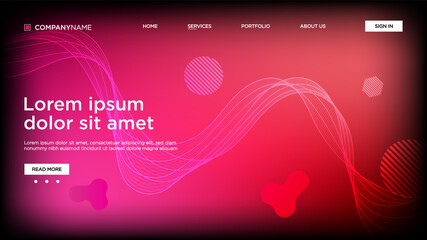  Abstract background website Landing Page. Template for websites, or apps. Modern design. Abstract vector style. line and particles. Curved wavy line, smooth stripe Vector - Vector Illustration