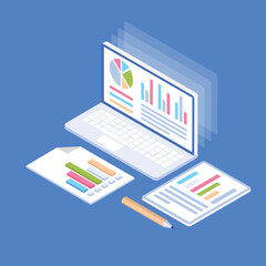 
Computer having different charts online infographic 
