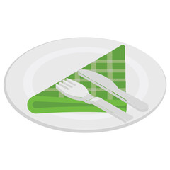 
A dinner plate with spoon and knife for eating and serving food 
