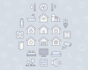 Smart House Icons set - Vector color symbols and outline of home security management technologies for the site or interface