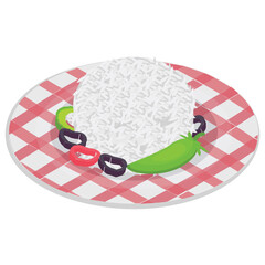 
Boiled rice with veggies serving 
