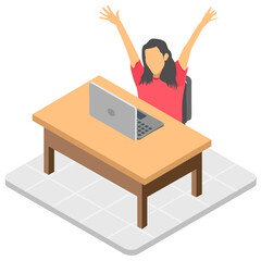 
An employee sitting in front of computer, workplace icon 
