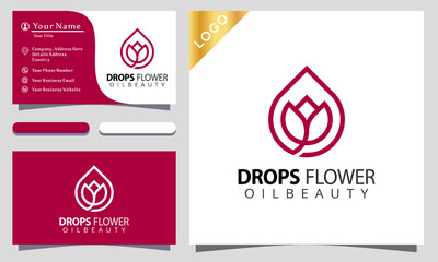 Minimalist elegant drops flower rose beauty with line art style logo design inspiraton, business card template editable
