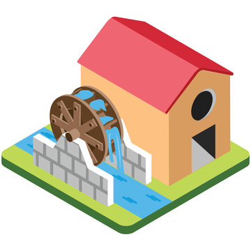 
Old water mill engraving vector icon
