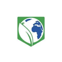 Globe leaf vector logo design. Global and natural, organic logotype design template.