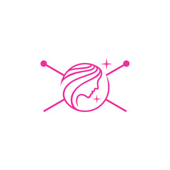 logo of a woman's face with two knitting needles