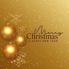 Merry Christmas, with golden ornaments, e-card for any of your projets. 