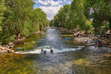 Tourists enjoying the Arkansas River in the Tourist Town of Salida, Colorado