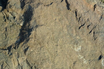 Background from a stone of igneous rock. Wallpaper made of textures of boulders of volcanic origin. Surface of granite, diabase, gabbro interspersed with spar, quartz. Sea shore. Day. Georgia.
