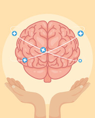 Mental Health Day poster with hands lifting brain