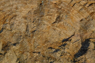 Background from a stone of igneous rock. Wallpaper made of textures of boulders of volcanic origin. Surface of granite, diabase, gabbro interspersed with spar, quartz. Sea shore. Day. Georgia.