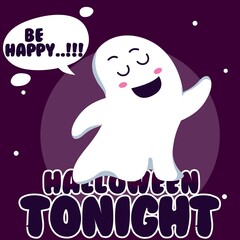 Ghost cute mascot halloween  very expressive for horror moment. hello text halloween night