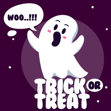 Ghost cute mascot halloween  very expressive for horror moment. hello text halloween night