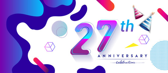 27th years anniversary logo, vector design birthday celebration with colorful geometric background and circles shape.