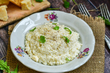italian home made creamy risotto  with chicken
