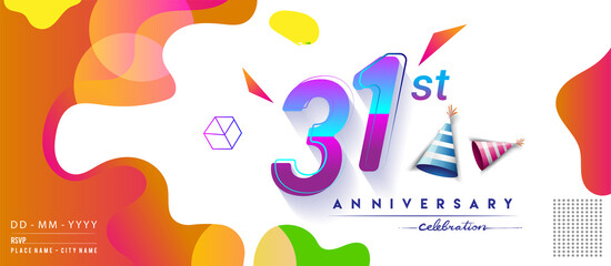 31st years anniversary logo, vector design birthday celebration with colorful geometric background and circles shape.