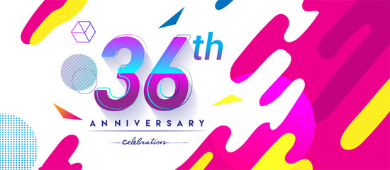 36th years anniversary logo, vector design birthday celebration with colorful geometric background and circles shape.