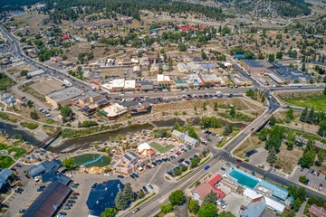 Aerial View of the Town of Pagosa Springs, Colorado which is famous with Tourists for its multiple Hot Springs