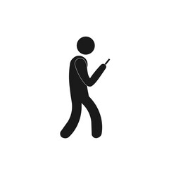 Man icon looking at the smartphone while walking