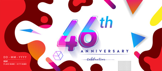 46th years anniversary logo, vector design birthday celebration with colorful geometric background and circles shape.
