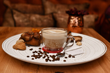 cup of coffee with chocolate and cinnamon