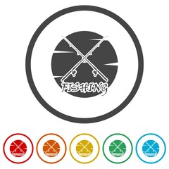Summer fishing ring icon, color set
