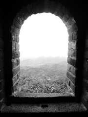 Fototapeta premium Asian mountain lanscape through a window