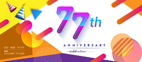 77th years anniversary logo, vector design birthday celebration with colorful geometric background and circles shape.