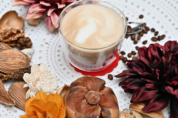coffee in cup on decorated table 