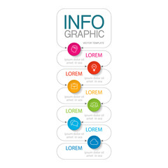 Vertical vector infographic template, 6 steps or options. Data presentation, business concept design for web, brochure, diagram.