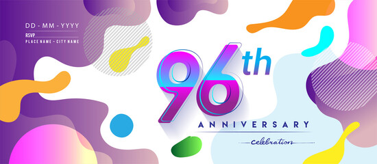 96th years anniversary logo, vector design birthday celebration with colorful geometric background and circles shape. - obrazy, fototapety, plakaty