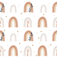 Boho Rainbows Seamless Pattern.  Vector illustration.