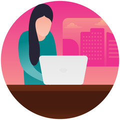 

Female standing with computer, workplace 

