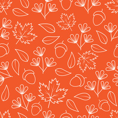 colorful autumn seamless pattern with white background, nature leaf icon, oak icon, Fashion print design, vector illustration