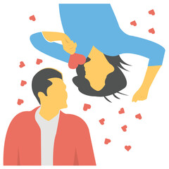 Obraz premium Couples together with little hearts, first love icon 