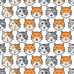 cute cat seamless pattern with white background, cat icon, Fashion print design, vector illustration