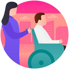 
An avatar on crutches depicting disable person 

