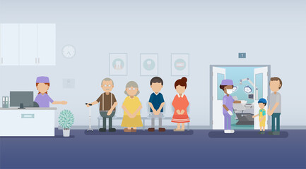Dental clinic with patients waiting flat design vector illustration