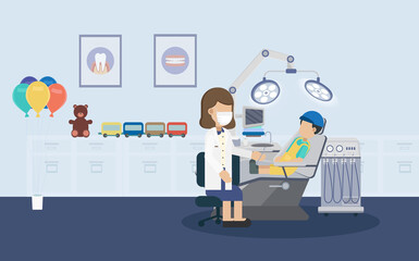 Dental clinic with patients flat design vector illustration