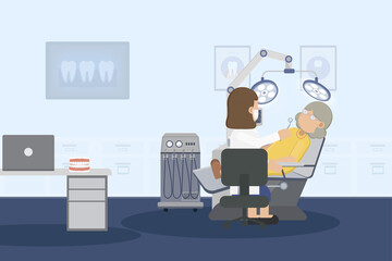 Dental clinic with patient flat design vector illustration