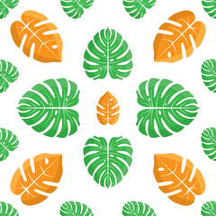 Fototapeta na wymiar Floral seamless pattern with tropical leaf palm. Seamless pattern of leaves monstera. summer seamless pattern vector floral background