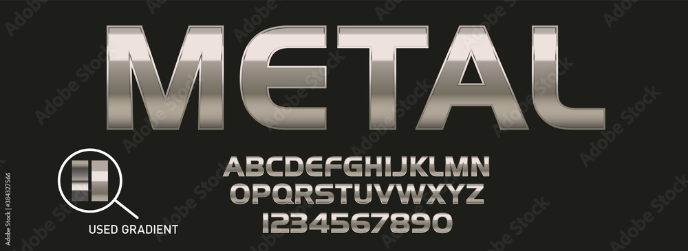 Fototapete metallic gradient font. metal gradient. silver text. gold surface. chrome effect. metallic lettering