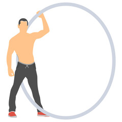 
Man playing with rings showing circus tricks 
