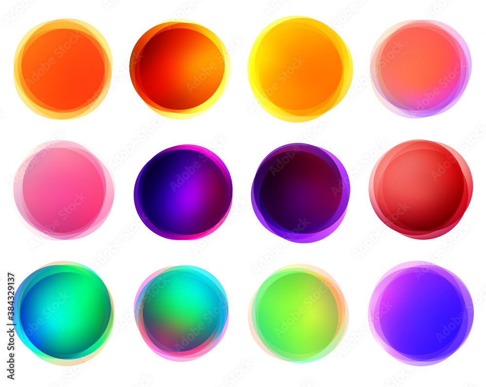 Aufkleber set of isolated gradient multicolored sphere buttons.