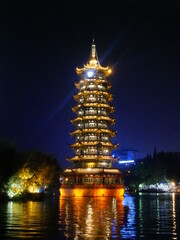 Traditional pagodas by night